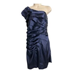 NWT Express Satin One Shoulder Sheath Dress Navy Women's 10 Cocktail Party
